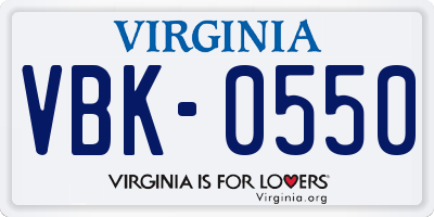 VA license plate VBK0550