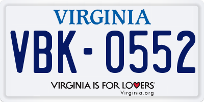 VA license plate VBK0552