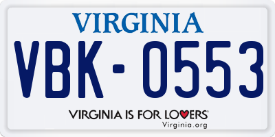 VA license plate VBK0553