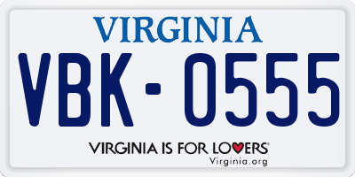 VA license plate VBK0555