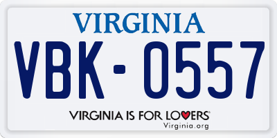 VA license plate VBK0557