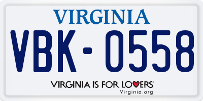 VA license plate VBK0558