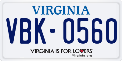 VA license plate VBK0560