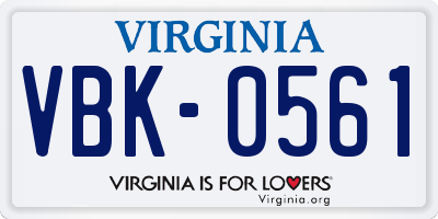 VA license plate VBK0561