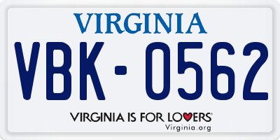VA license plate VBK0562