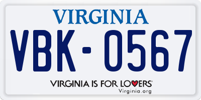 VA license plate VBK0567