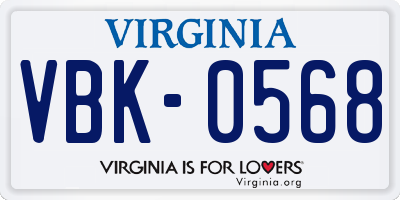 VA license plate VBK0568