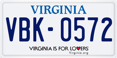 VA license plate VBK0572