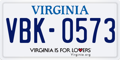 VA license plate VBK0573