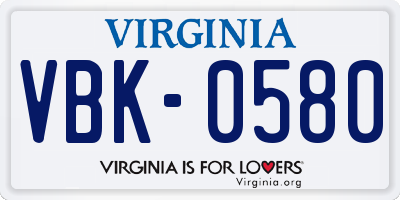 VA license plate VBK0580