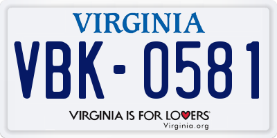 VA license plate VBK0581