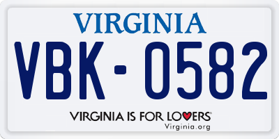 VA license plate VBK0582