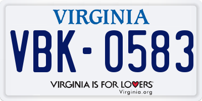 VA license plate VBK0583