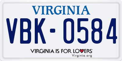 VA license plate VBK0584