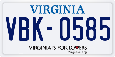 VA license plate VBK0585