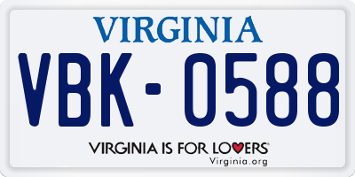 VA license plate VBK0588
