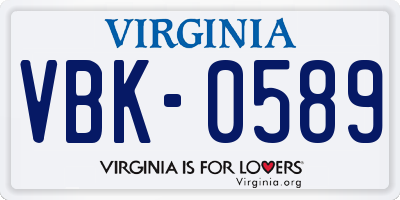 VA license plate VBK0589