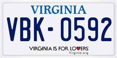 VA license plate VBK0592