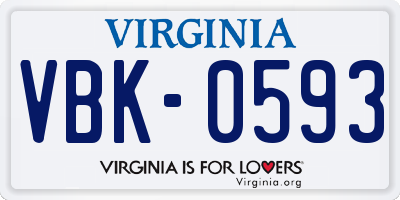 VA license plate VBK0593