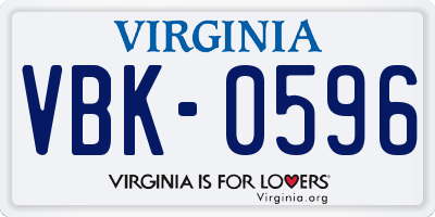 VA license plate VBK0596