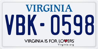VA license plate VBK0598