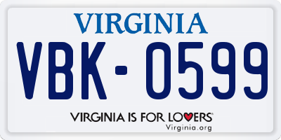 VA license plate VBK0599