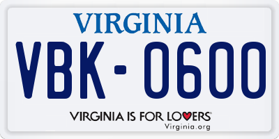 VA license plate VBK0600