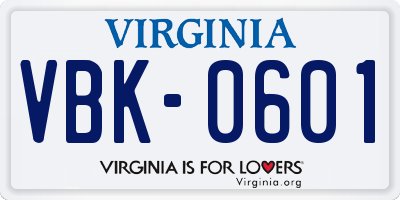 VA license plate VBK0601