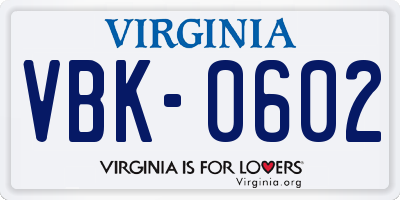 VA license plate VBK0602
