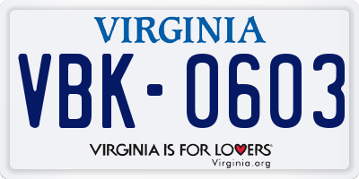VA license plate VBK0603