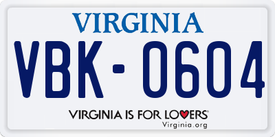 VA license plate VBK0604