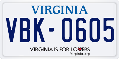 VA license plate VBK0605