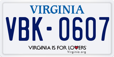 VA license plate VBK0607
