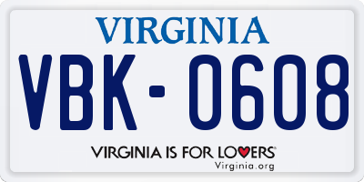 VA license plate VBK0608