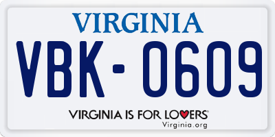 VA license plate VBK0609