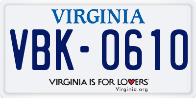 VA license plate VBK0610
