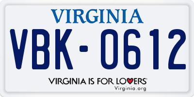 VA license plate VBK0612