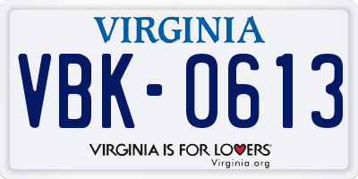VA license plate VBK0613