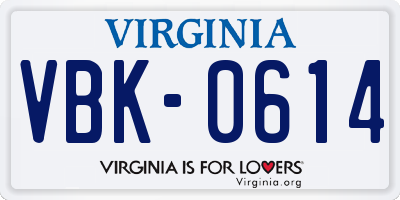 VA license plate VBK0614