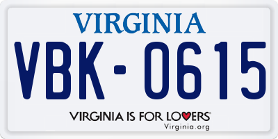 VA license plate VBK0615