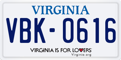 VA license plate VBK0616