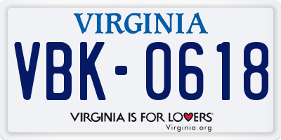 VA license plate VBK0618