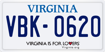 VA license plate VBK0620