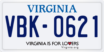 VA license plate VBK0621