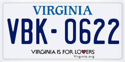 VA license plate VBK0622