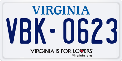 VA license plate VBK0623
