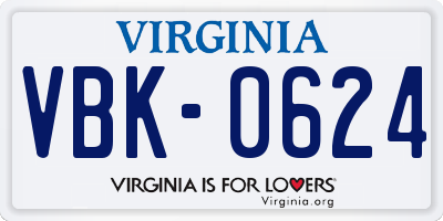 VA license plate VBK0624