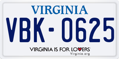 VA license plate VBK0625
