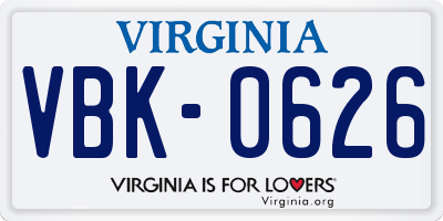 VA license plate VBK0626