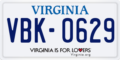 VA license plate VBK0629